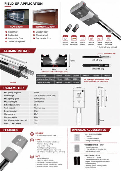 PGD PRO SC1500 Heavy Commercial Sectional Garage Door Motor