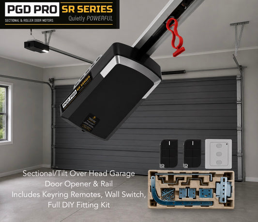 Garage Door Motor & Rail- Tilt Or Sectional Panel Up To 2.4M High. Fobs, Wall Switch, DIY Fitting Kit.