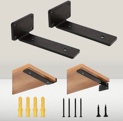 PGS Heavy-Duty Cast Iron Floating Shelf Brackets (2-Pack) – Black Metal Wall Shelf Supports
